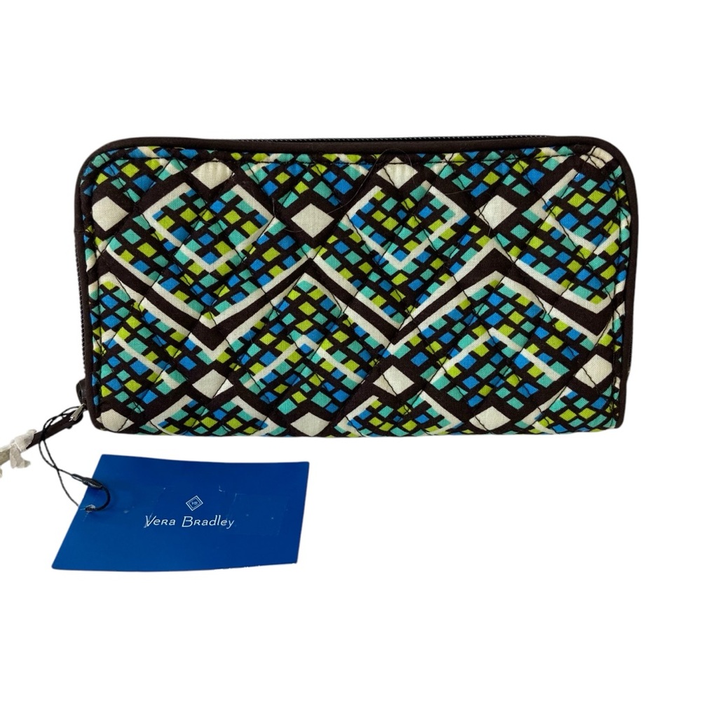 Vera Bradley Wallet RFID Georgia Rain Forest Black Blue Green Zip Quilted Zip